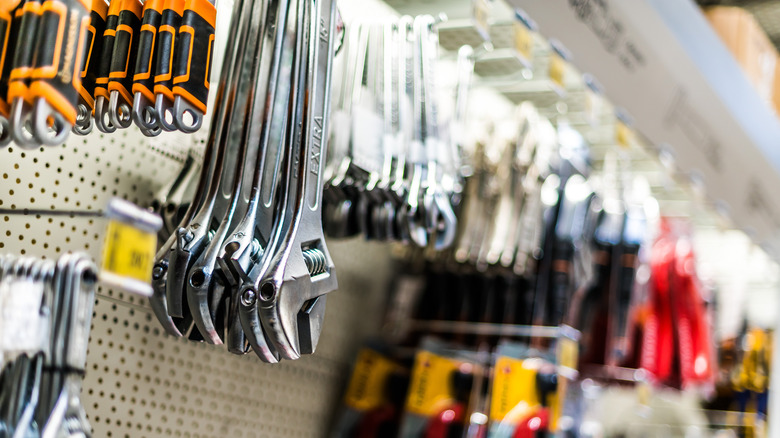 hand tools hanging in store