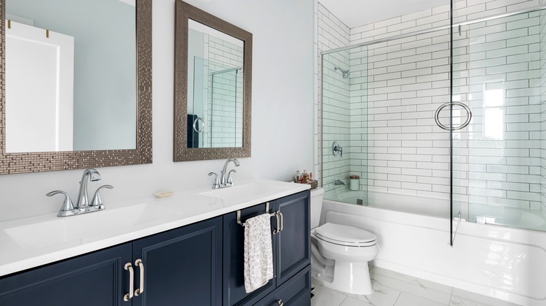 Navy and white bathroom