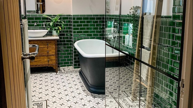 Green tiled bathroom