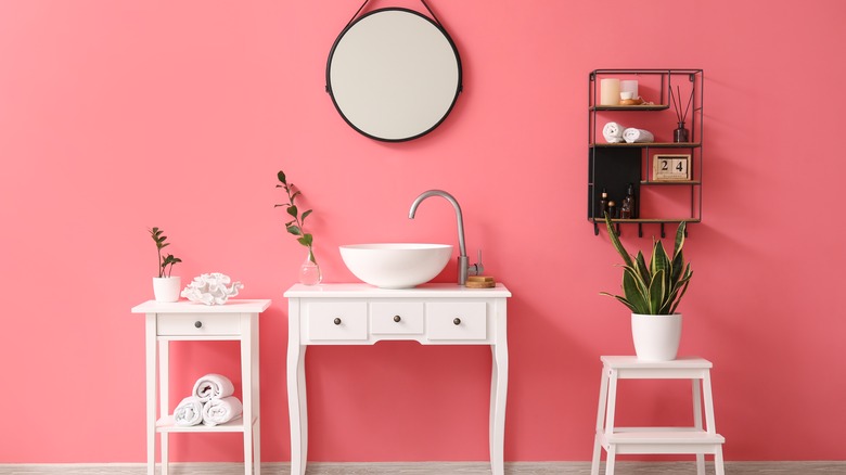 bright pink bathroom wall