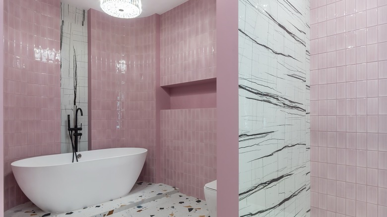 pink tile in bathroom