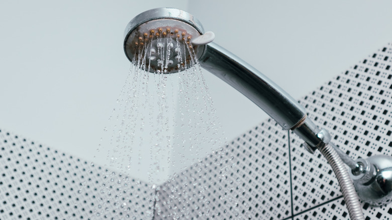 Limescale covered showerhead with weak water pressure