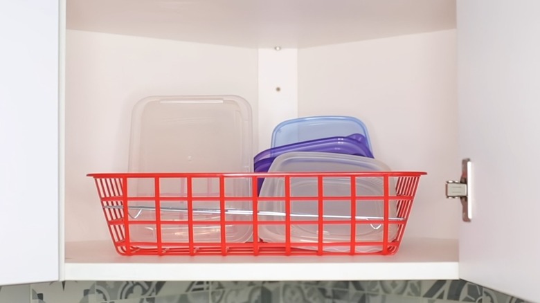 Storage container lids in rack