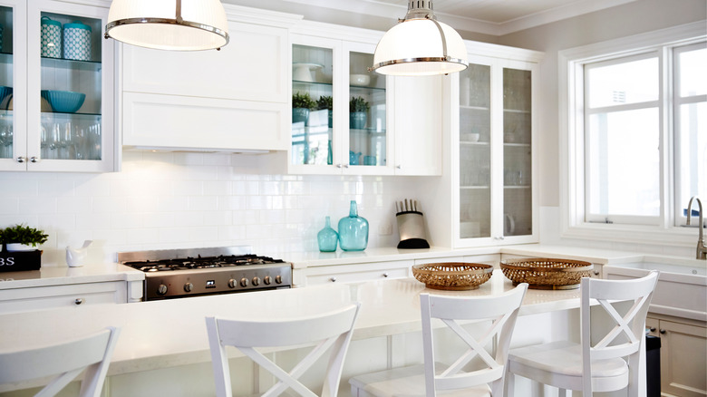 coastal kitchen with solid surface countertops