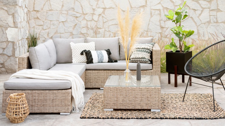 patio with stylish furniture pieces