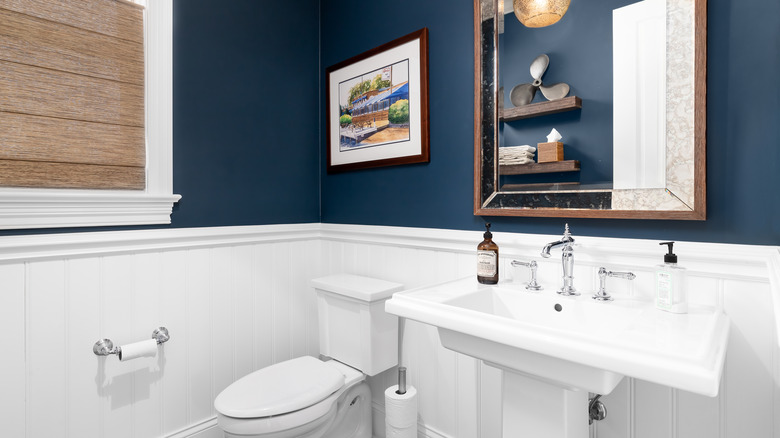 navy blue bathroom