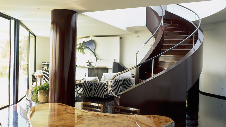 winding staircase in living room