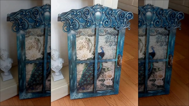 blue peacock art upcycle