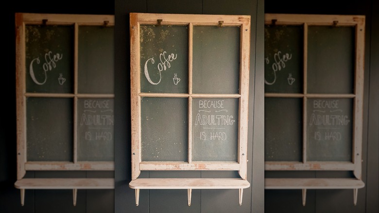 window chalkboard coffee sign upcycle