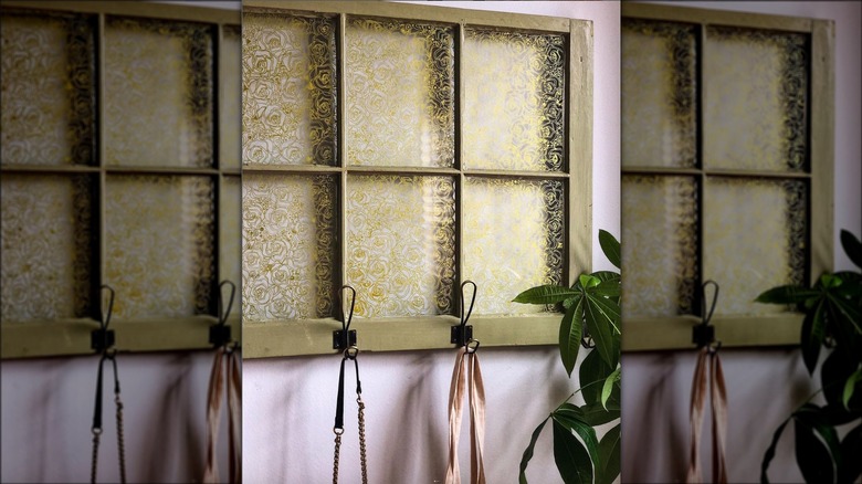 gold upcycled window coat hooks