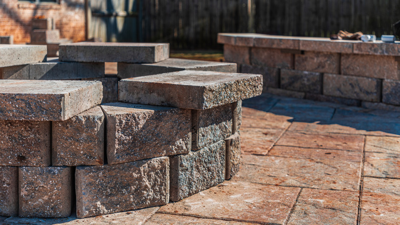 brick paver benches around fire pit