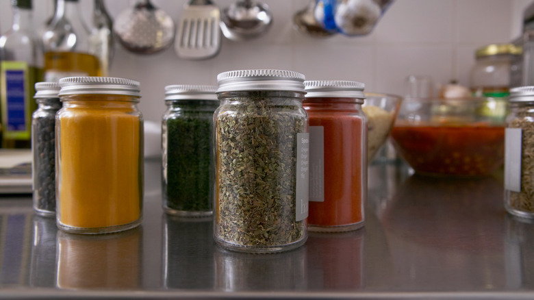 Jars of spices in a home kitchen