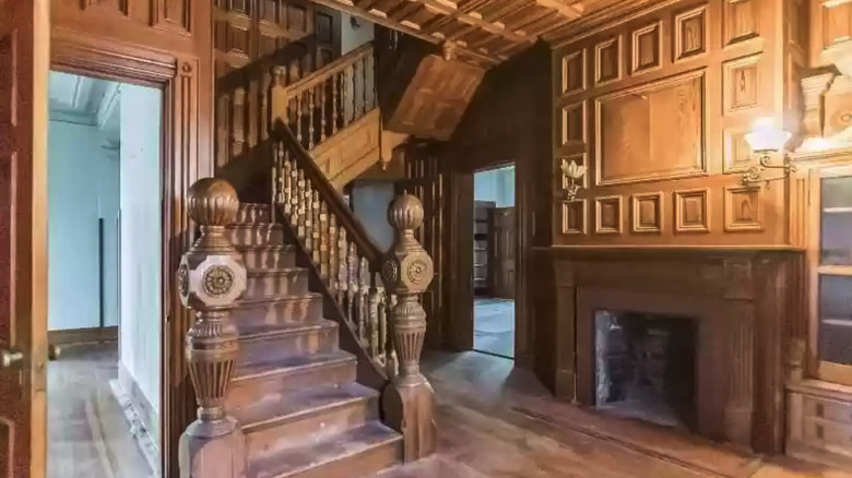 wood-lined staircase