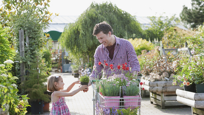 man and daughter plant shopping