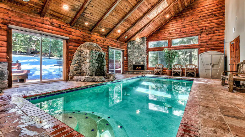 indoor pool in a log house