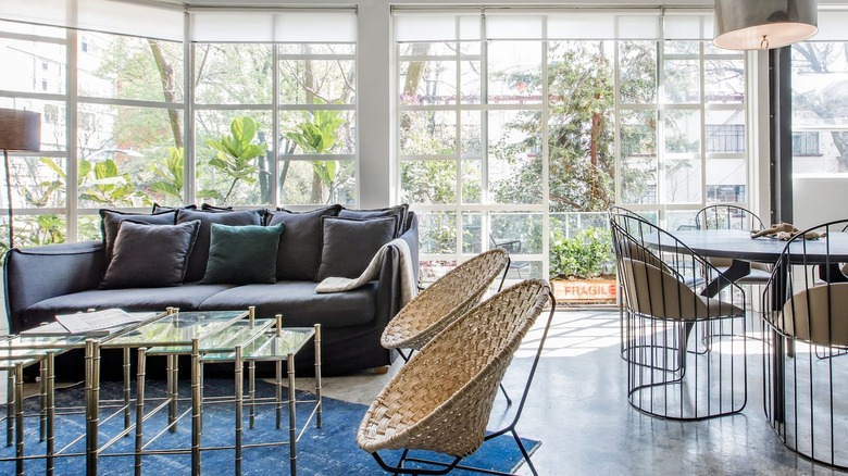 bright living room with windows