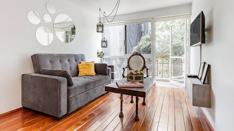 living room with attached balcony