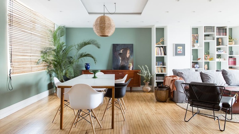 sage and white living room