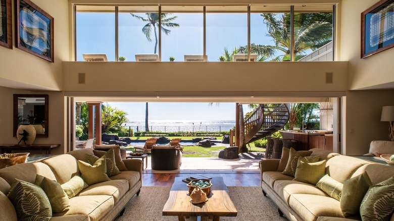 modern living room with ocean view