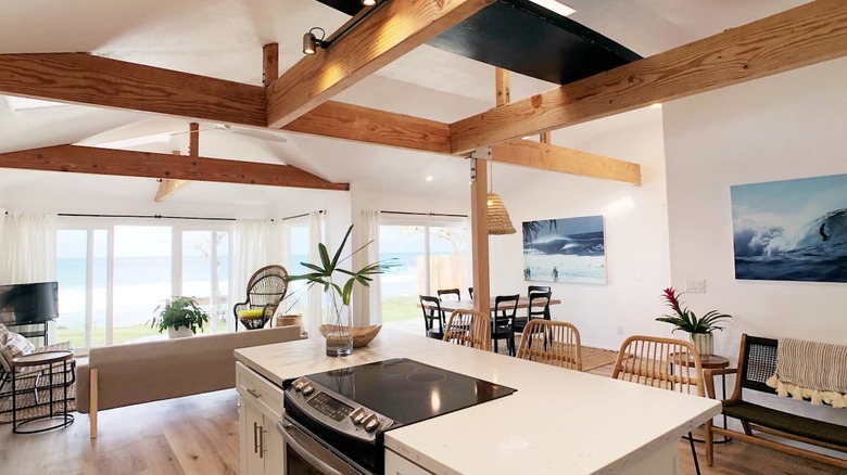 living room with ocean view windows