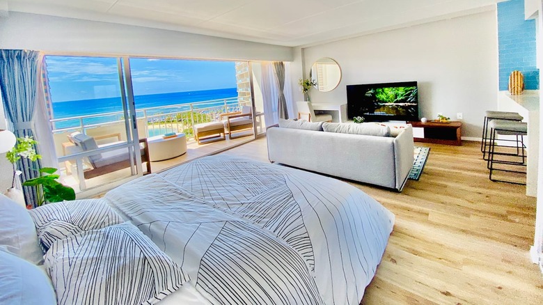 loft space with ocean view balcony