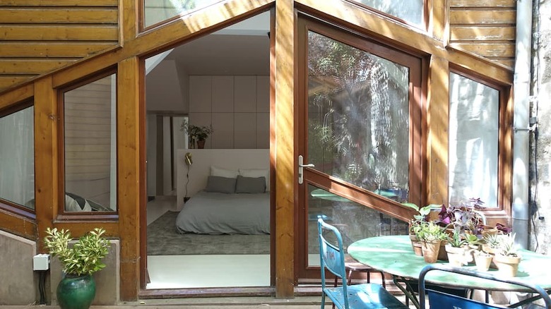 wood-framed door of bedroom