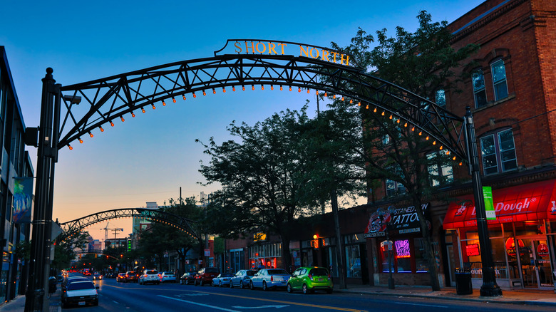 italian village columbus at dusk