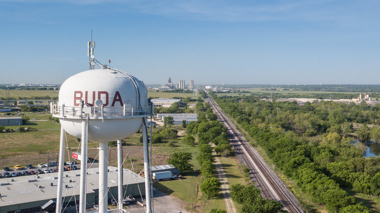 Buda water tower and trees