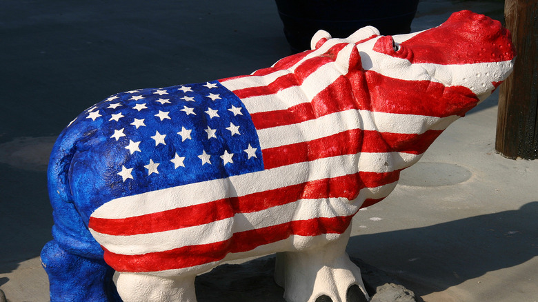 American flag hipppo on street