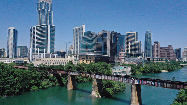 bridge over river and buildings