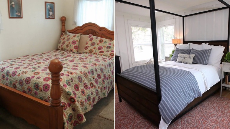 Bedroom before and after transformation canopy bed