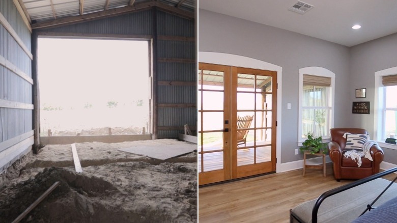 Before and after bedroom redo with French doors