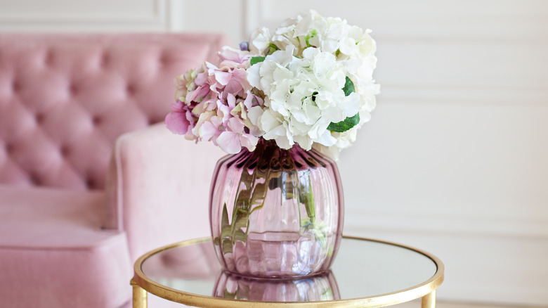 Hydrangeas in pink vase