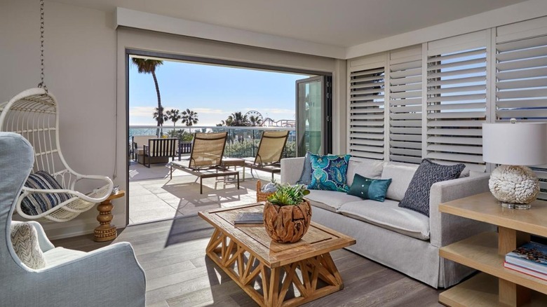 living room with balcony pier view