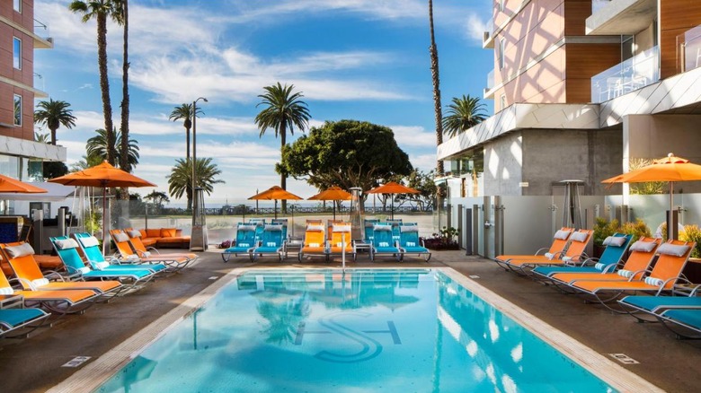 oceanside pool deck with palm trees