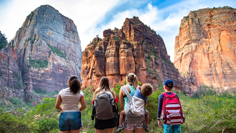 family hiking in zion national park 