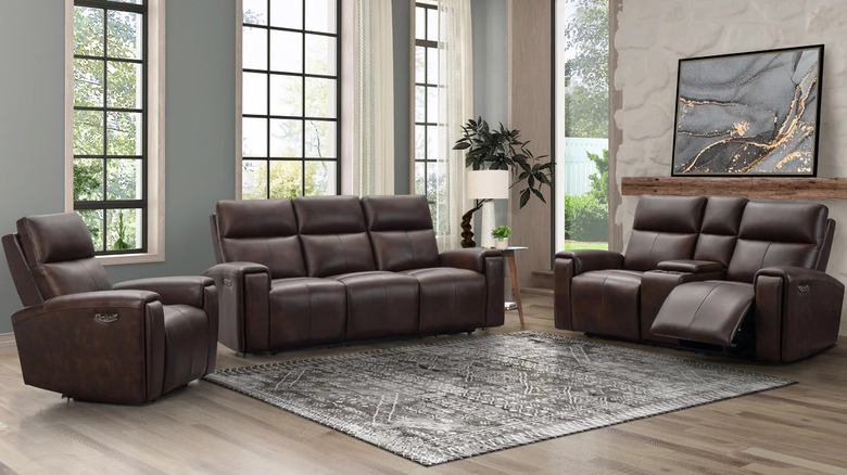 brown leather recliners in upscale living room