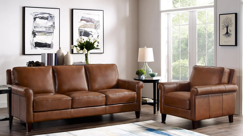 Modern brown leather sofa set