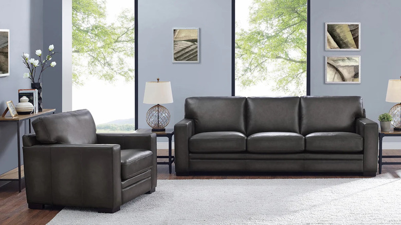 Contemporary dark leather living room