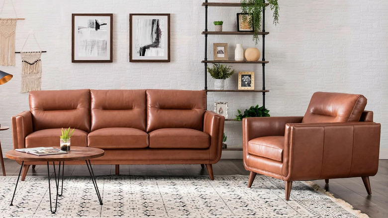 split leather mid-century modern sofas