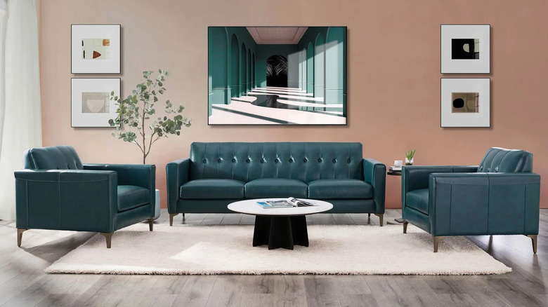 Teal mid-century modern living room