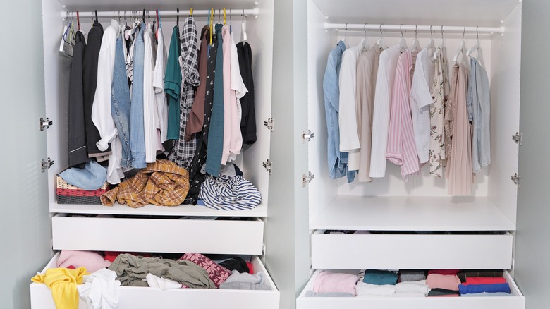 messy and neat closets