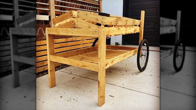 Wooden cart on sidewalk