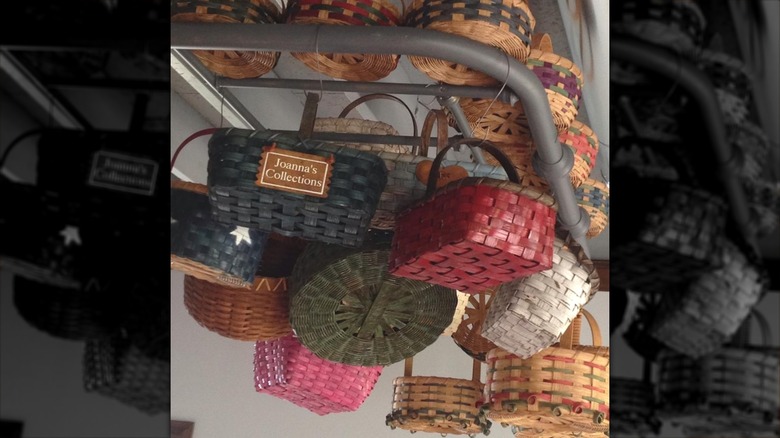 Baskets hanging from railing