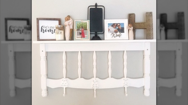 Repurposed headboard made into shelf