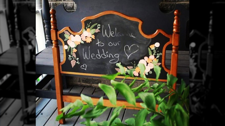 Headboard turned into wedding sign