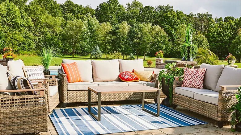 wicker furniture on an outside patio