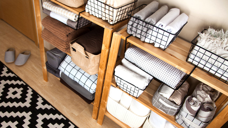 bed linens in storage