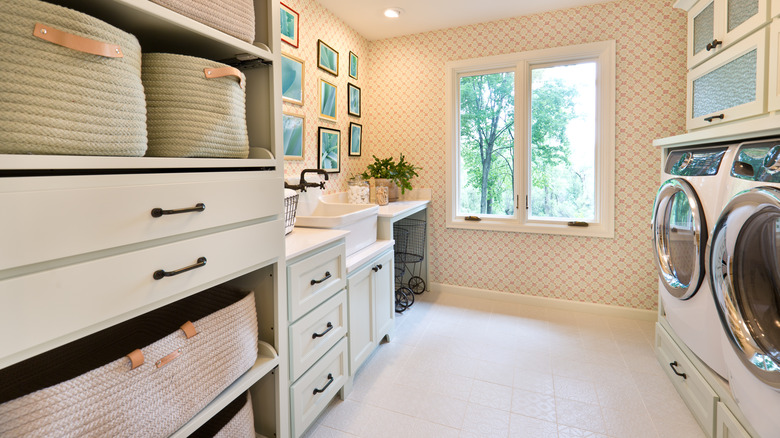 Wallpaper designed laundry room