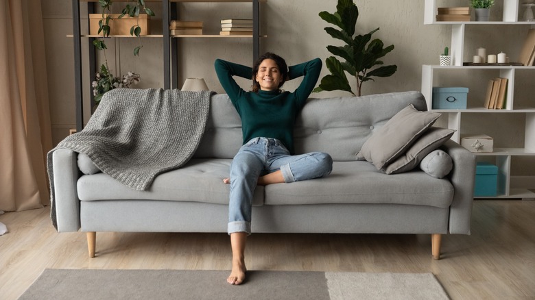 woman happy after cleaning house